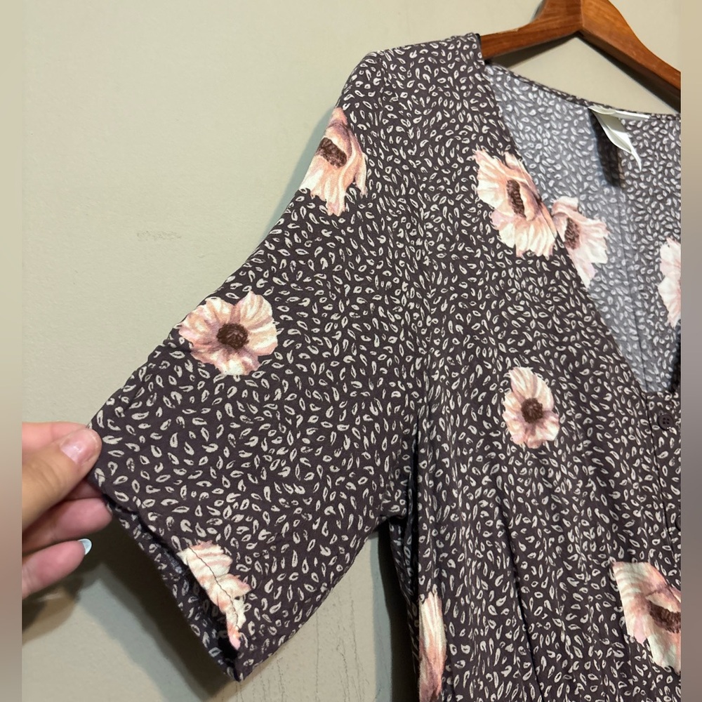 H&M Floral Indonesian Made V-Neck Button Down Midi Dress - Picture 2 of 7
